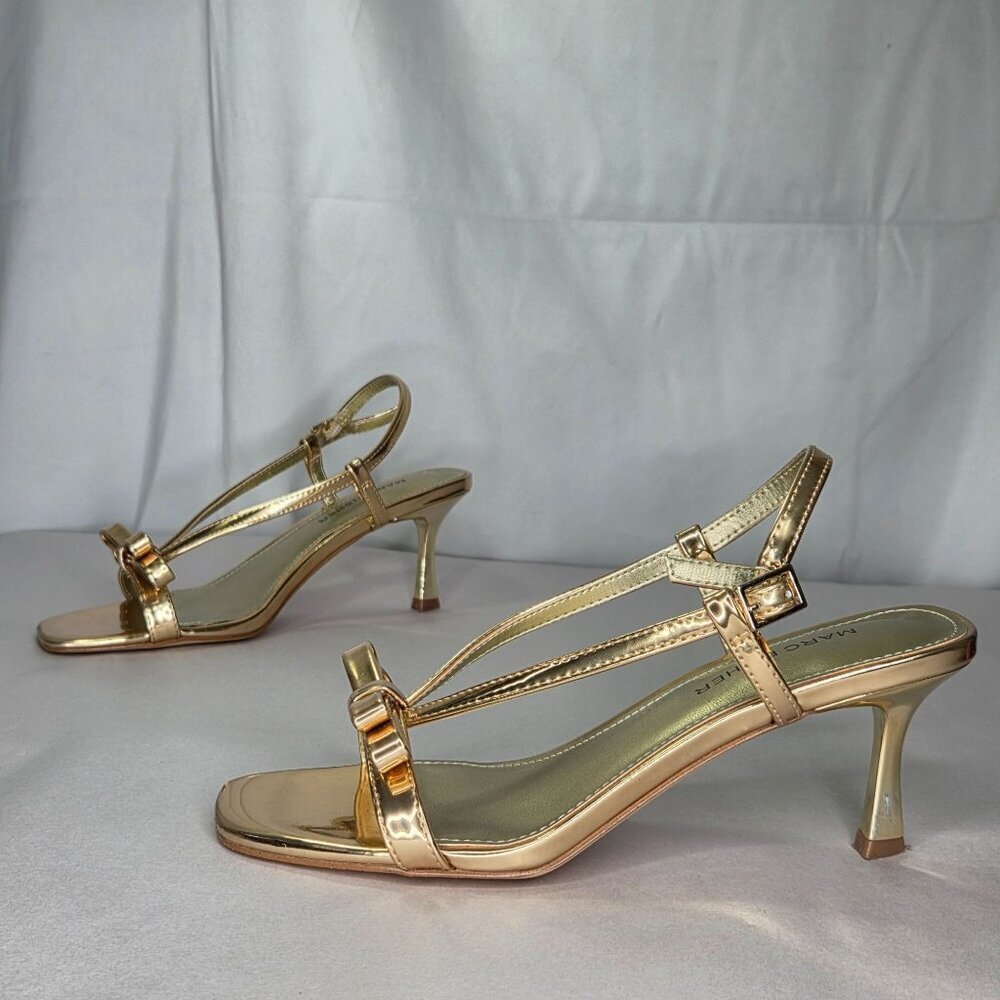 Marc Fisher Danzy Bow Square Toe Dress Sandals - Gold, Size: 6 M